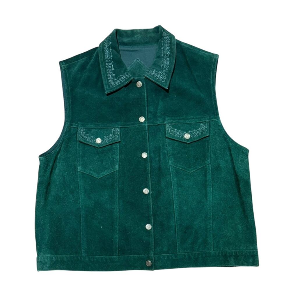 Vintage Agapo Collection Green Suede Buttoned Vest Womens XL